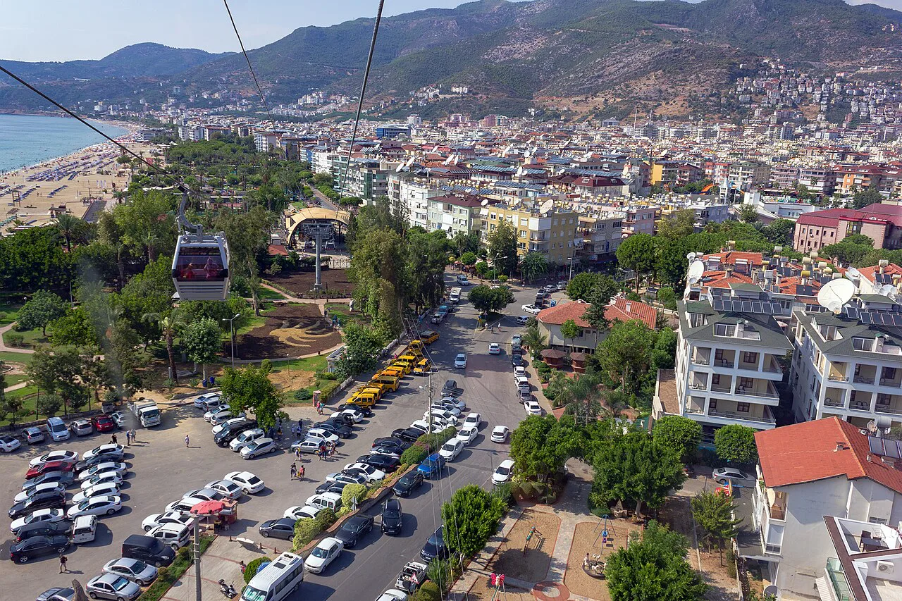 Alanya town seen from a cable car cabin.