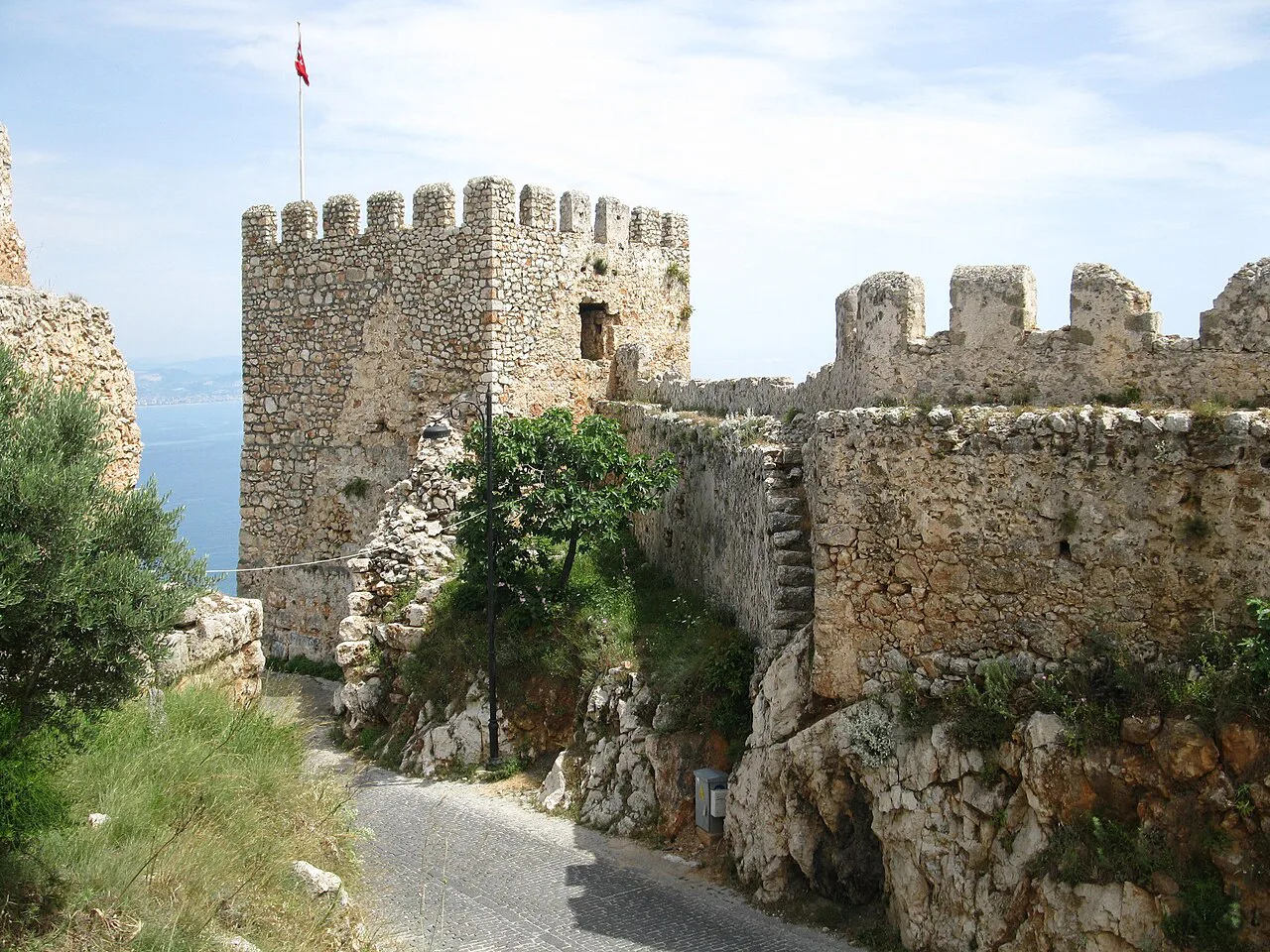 Crenellated towers of Alanya Castle.