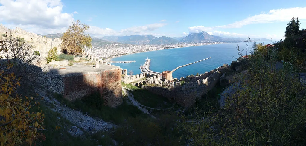 View over Alanya and its bay from the Alanya Peninsula.