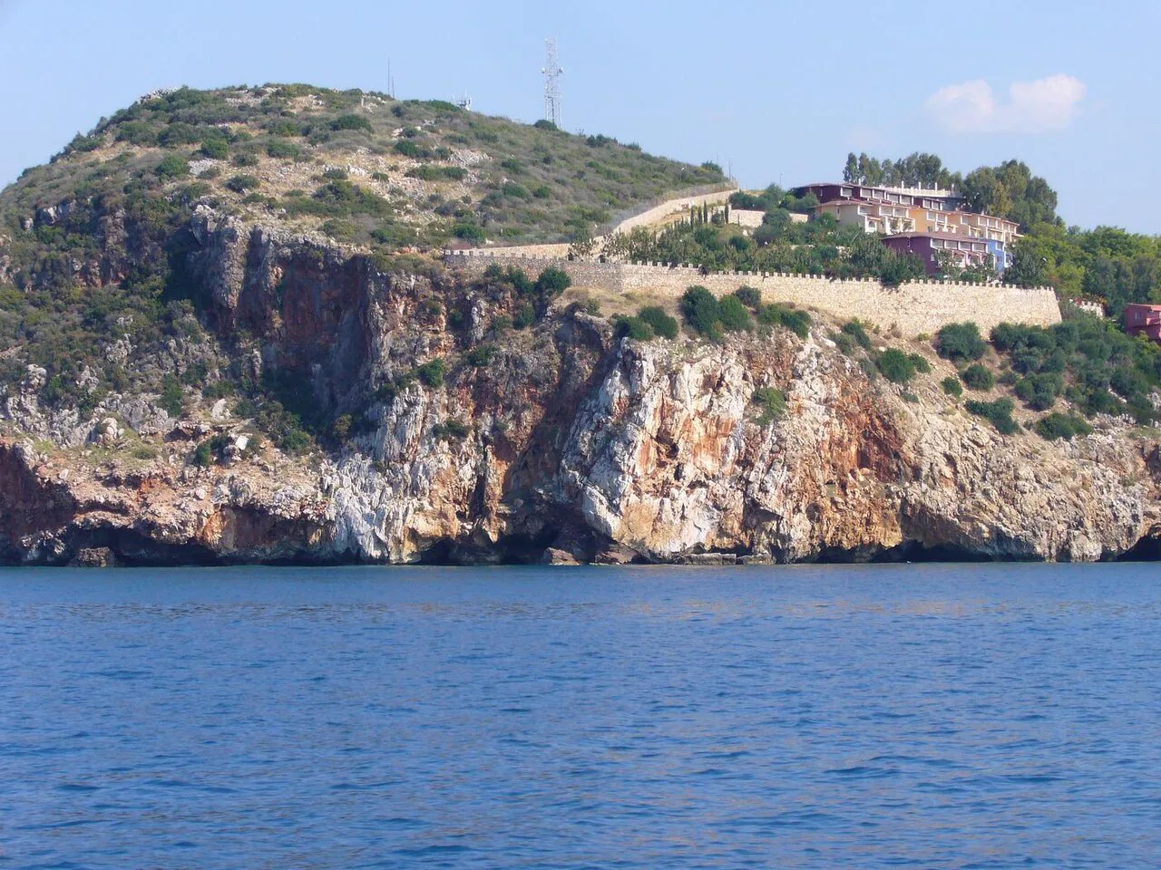 The cliffs of Alanya's castle peninsula seen from the sea.