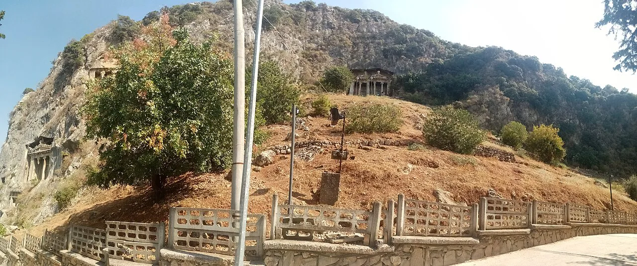 The cliffside setting of the Lycian rock tombs in Fethiye.