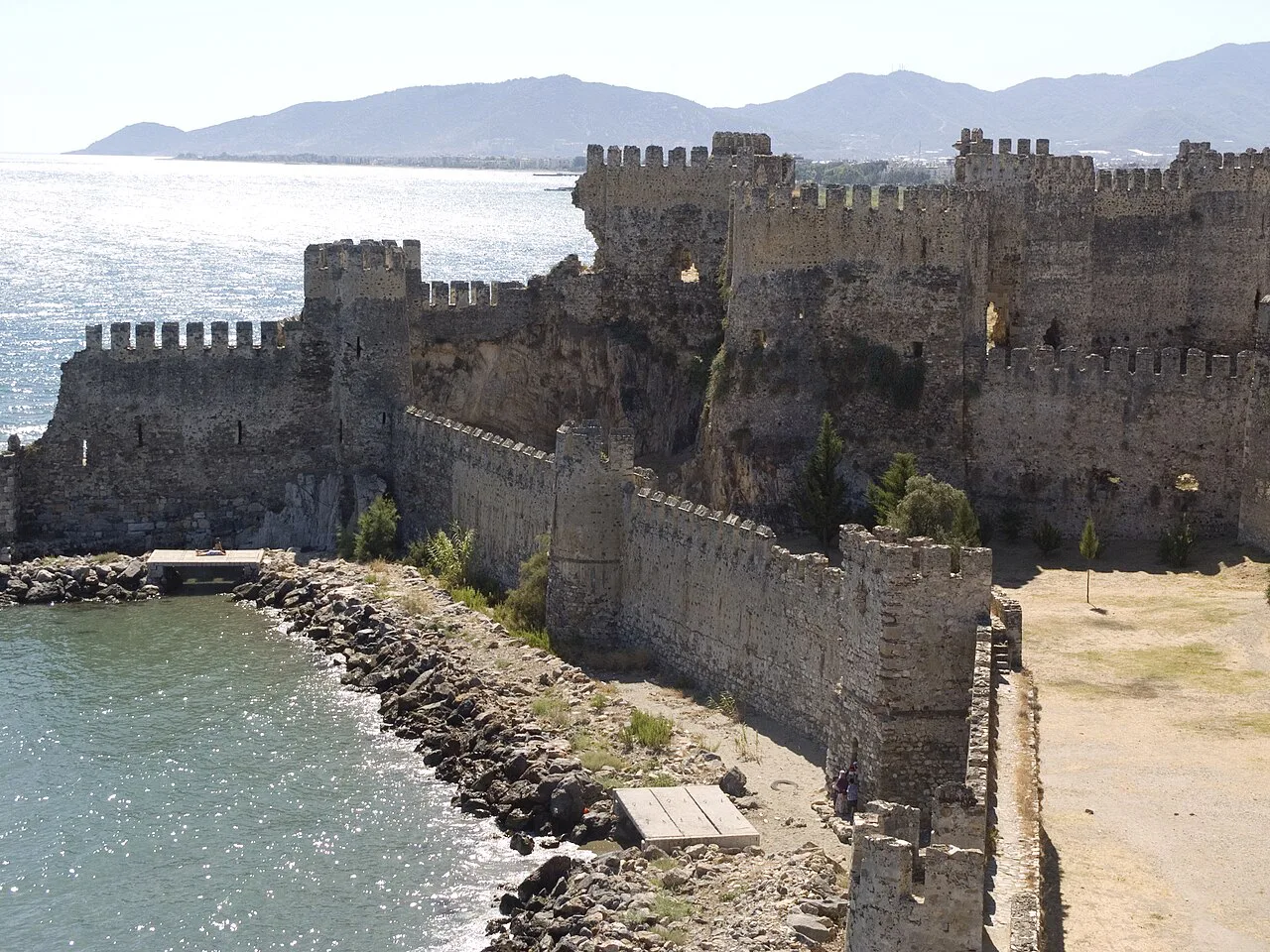 Towers and walls of Mamure Castle beside the sea at Anamur.
