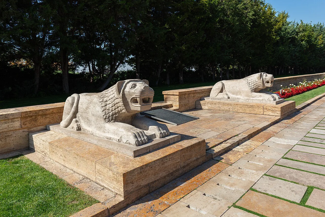 Lion statues along the Road of Lions at Anıtkabir, Ankara.