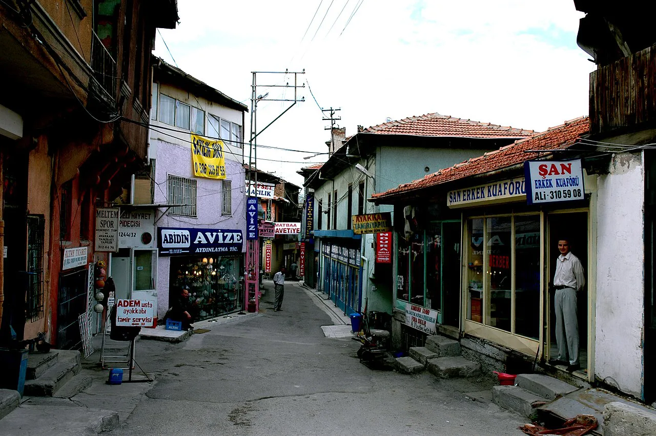 A shop-lined street in Ankara's Ulus district.
