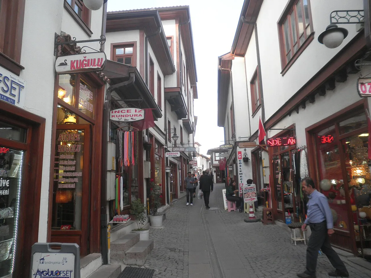A street of restored timber-framed houses in Ankara's old town.