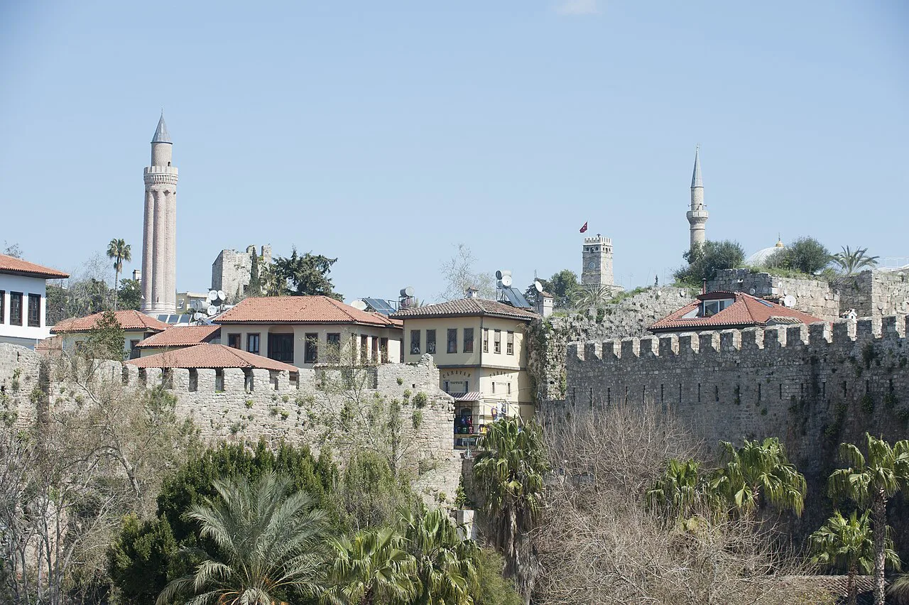 Kaleiçi's walls and the Yivli Minaret in Antalya.