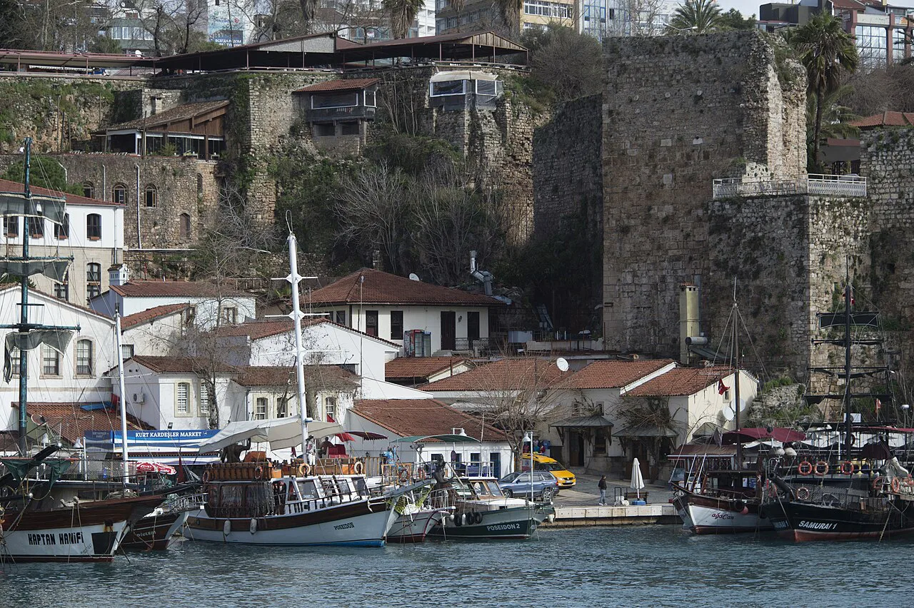 Boats in Antalya's old harbour below the walls of Kaleiçi.