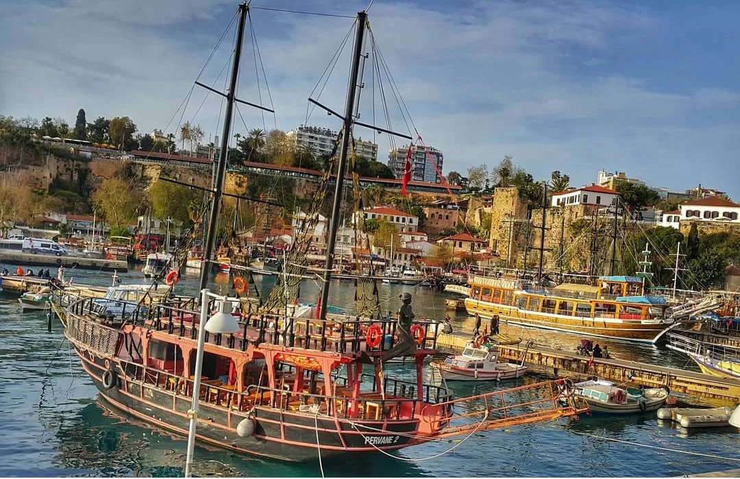 Wooden excursion boats moored in Kaleiçi harbour, Antalya.