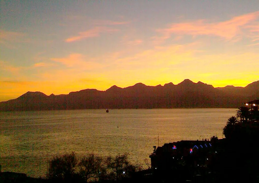 Sunset over the sea and mountains near Antalya.