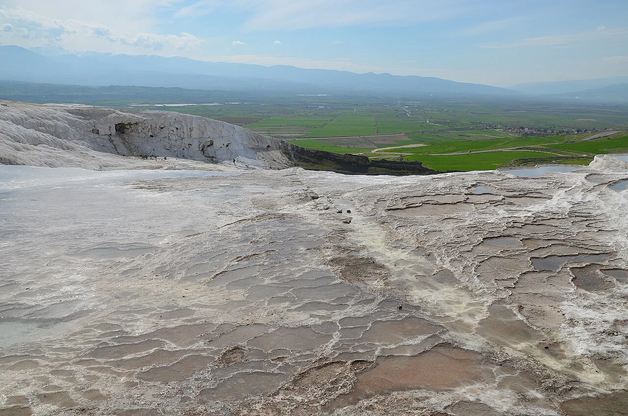 The white travertine terraces at Pamukkale.