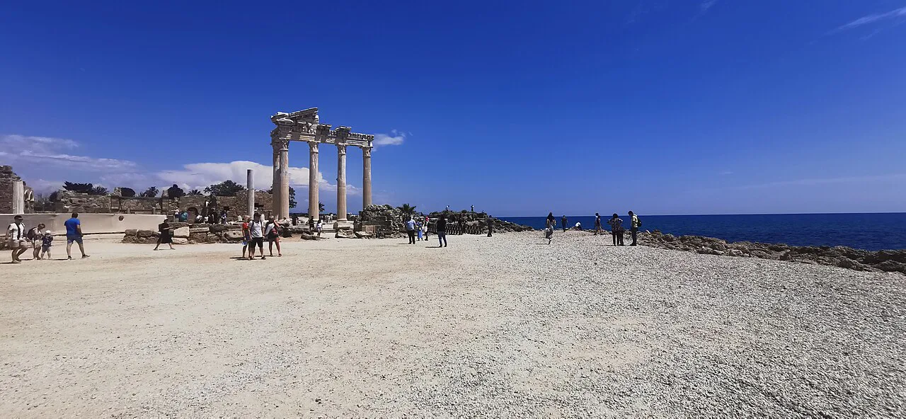 Columns of the Temple of Apollo on the shore at Side.