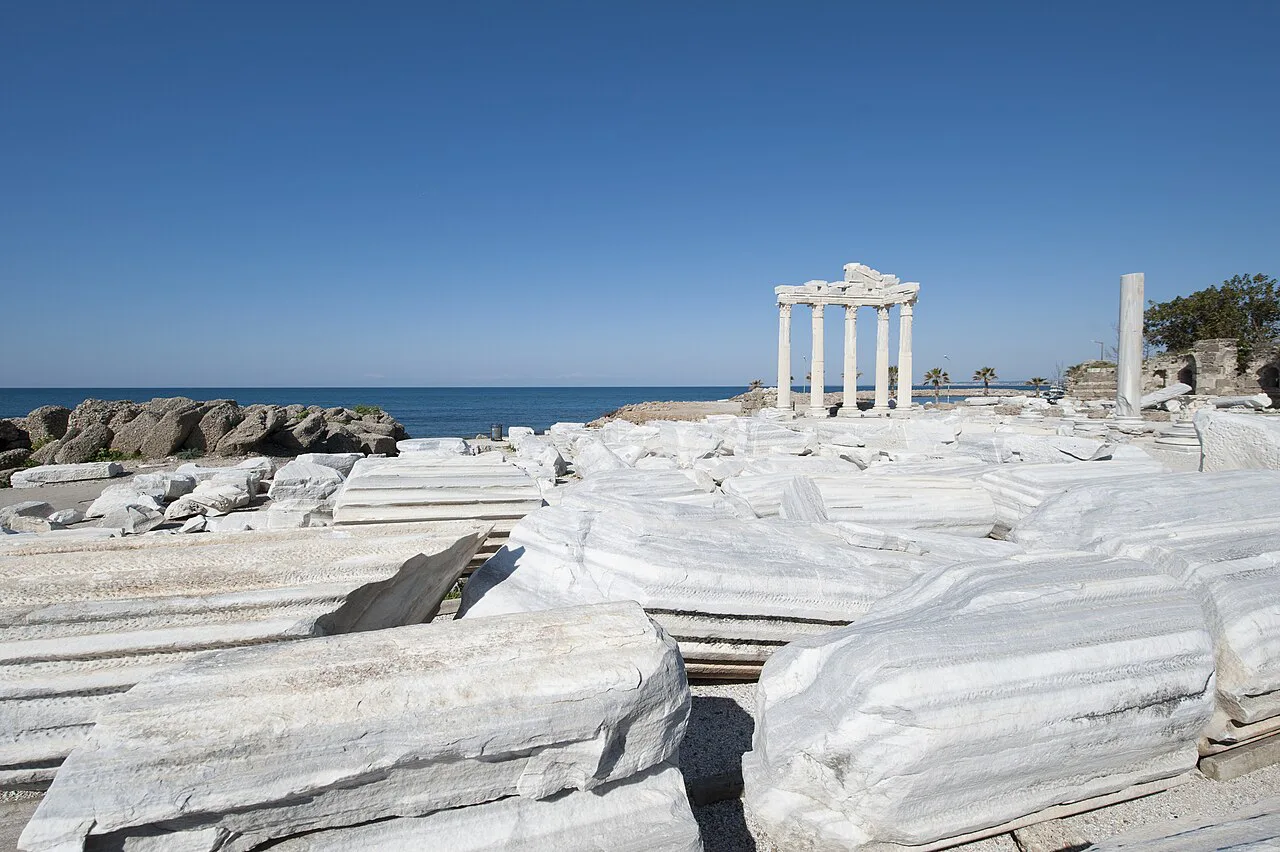 Marble fragments in the temple grounds near Side harbour.