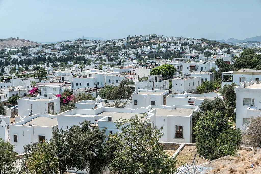 Whitewashed houses on a hillside in Bodrum.
