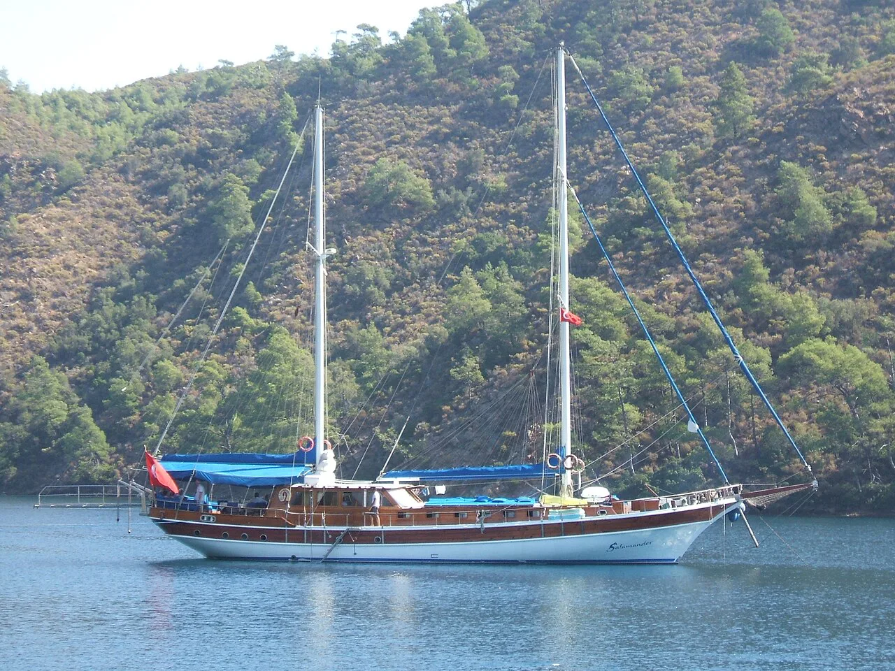 A gulet moored in Bodrum harbour.