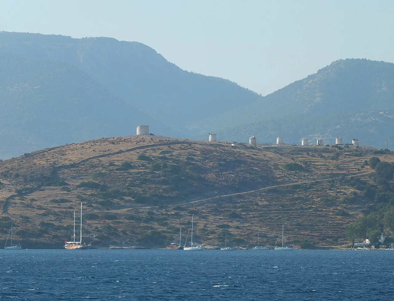 The row of old windmills on the ridge near Bodrum.