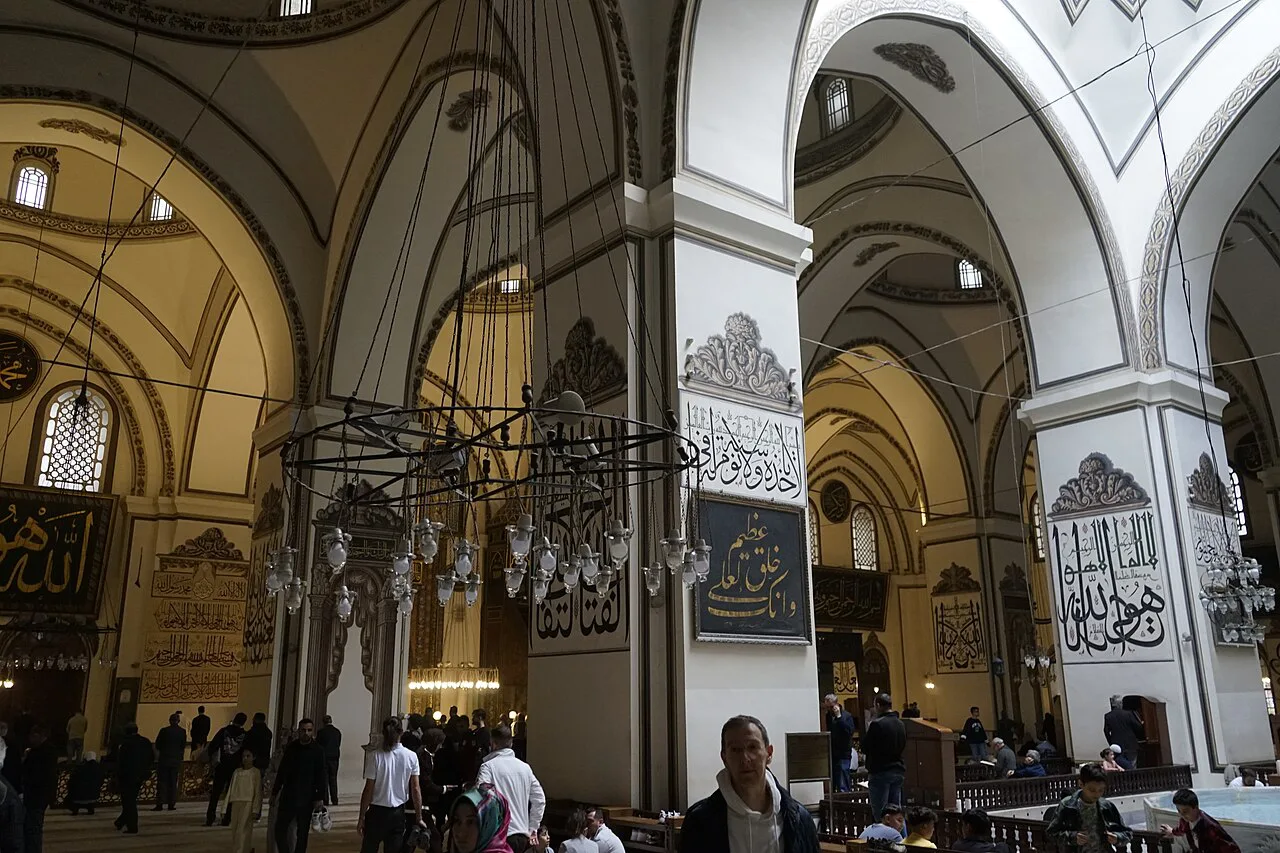 The interior of Bursa's Grand Mosque (Ulu Cami).