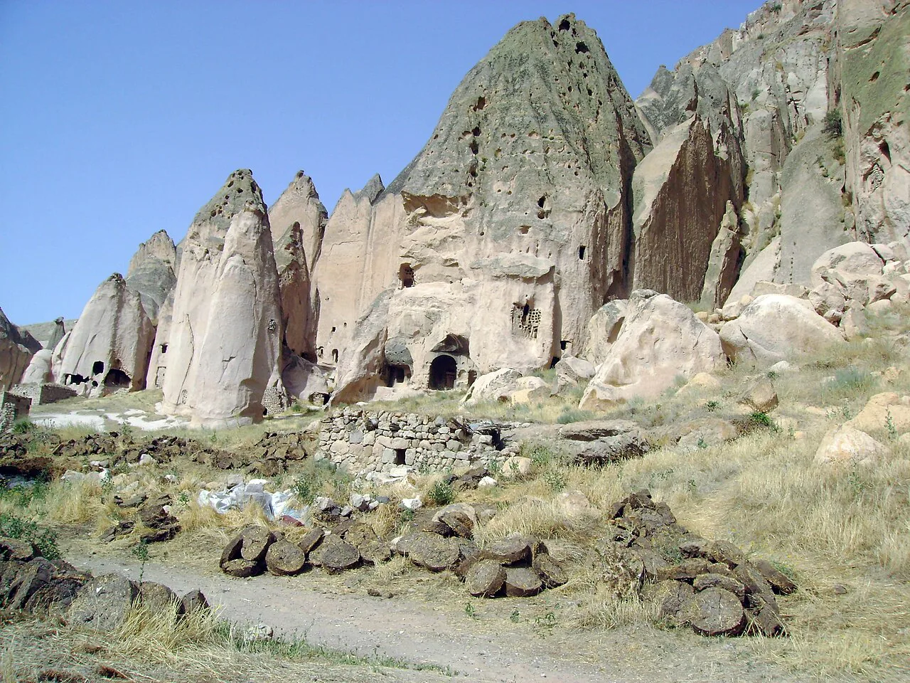 Rock formations and cave dwellings at Selime in Cappadocia.