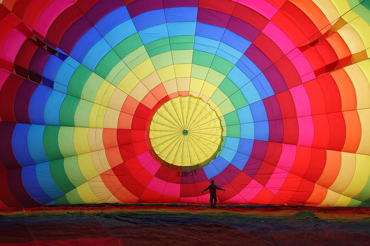 A hot-air balloon being inflated before a flight over Cappadocia.