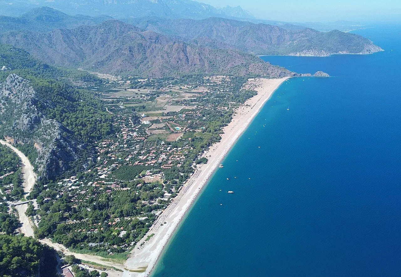 Çıralı village and its long beach seen from the castle above Olympos.