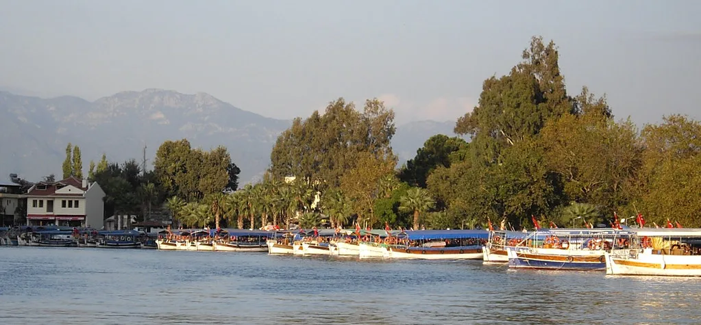 Boats moored along the river at Dalyan.