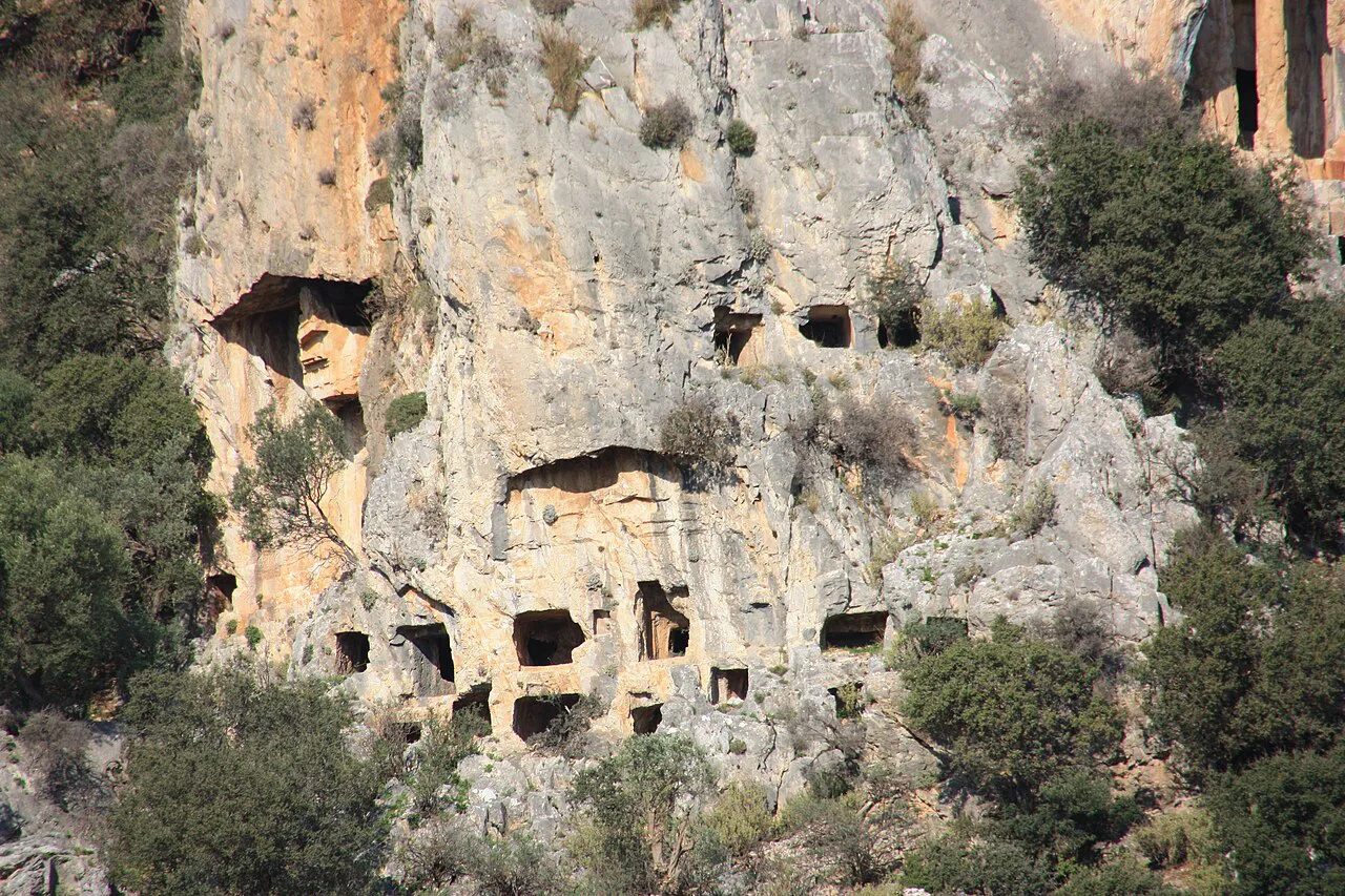 Rock-cut tombs in the cliffs at Kaunos near Dalyan.