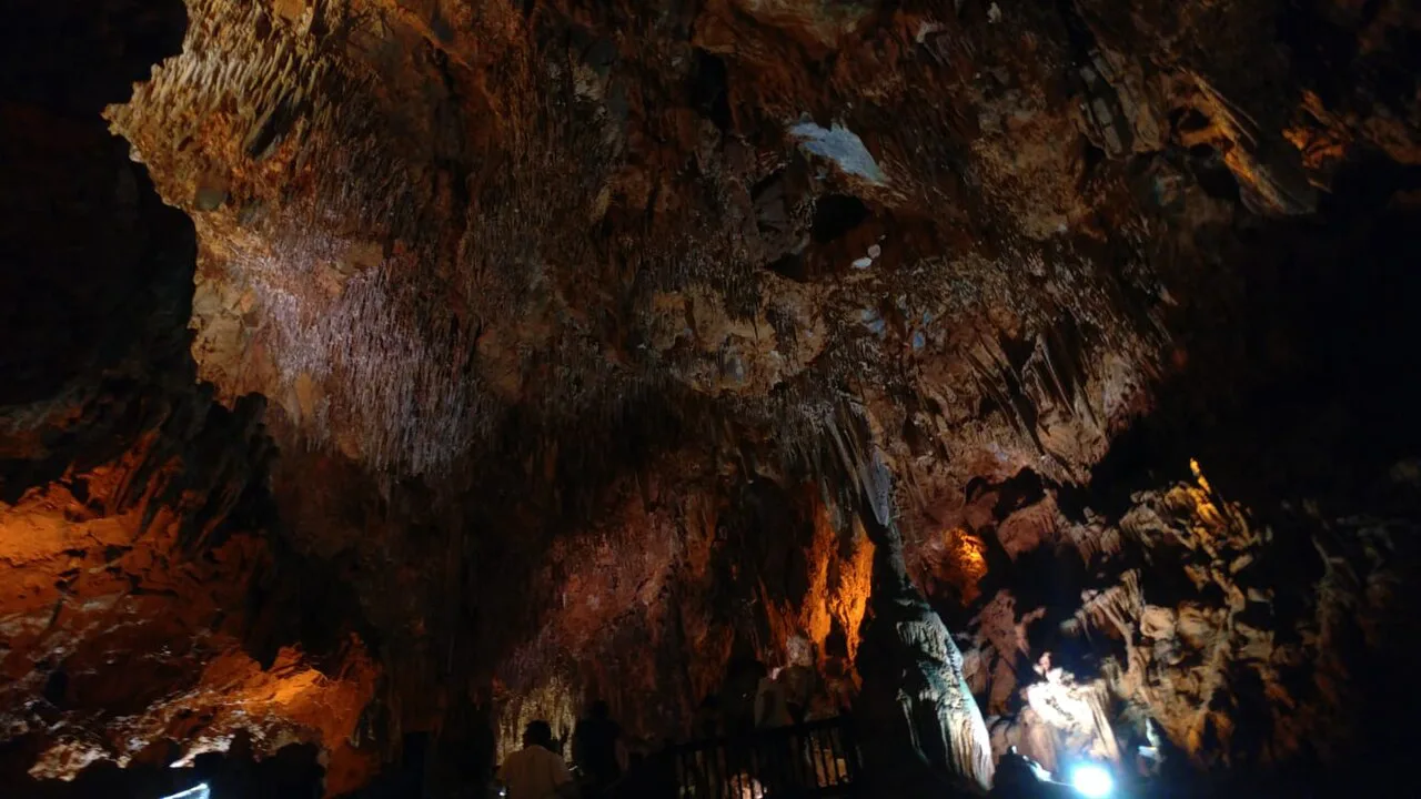 Dripstone formations in the chamber of Damlataş Cave.