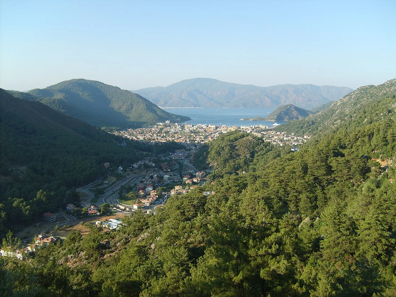 A wooded valley running down to the bay at Turunç, near Marmaris.