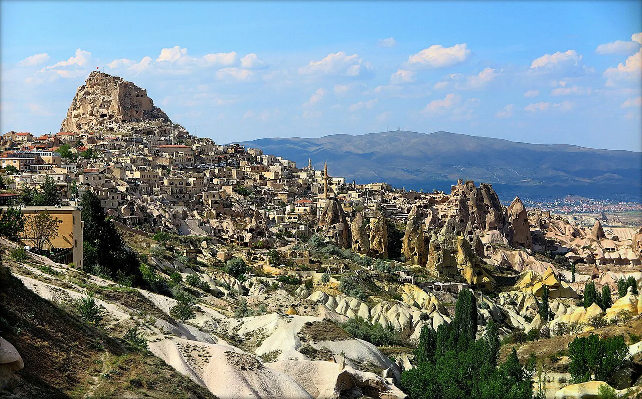 Uçhisar's rock castle above the valleys of Cappadocia.