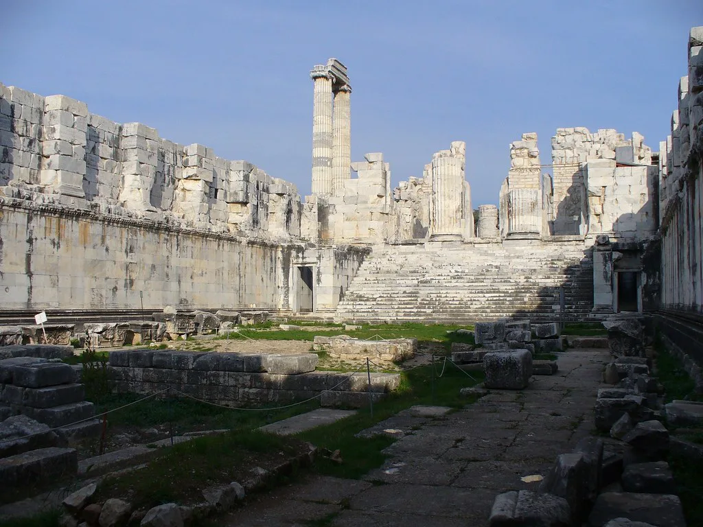 Inside the walls of the Temple of Apollo at Didyma in Didim.
