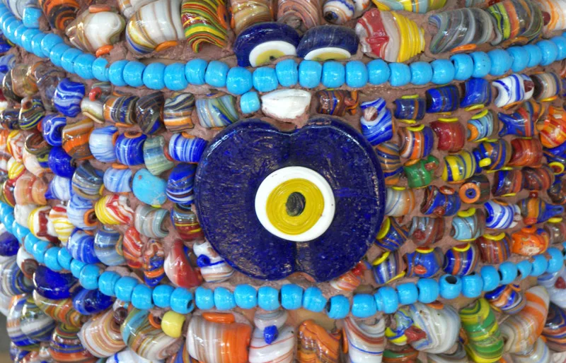 Handmade glass evil eye beads made in Turkey.