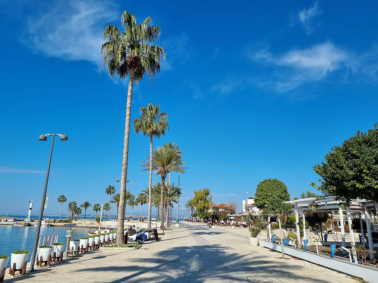 A palm-lined seafront promenade in Side.