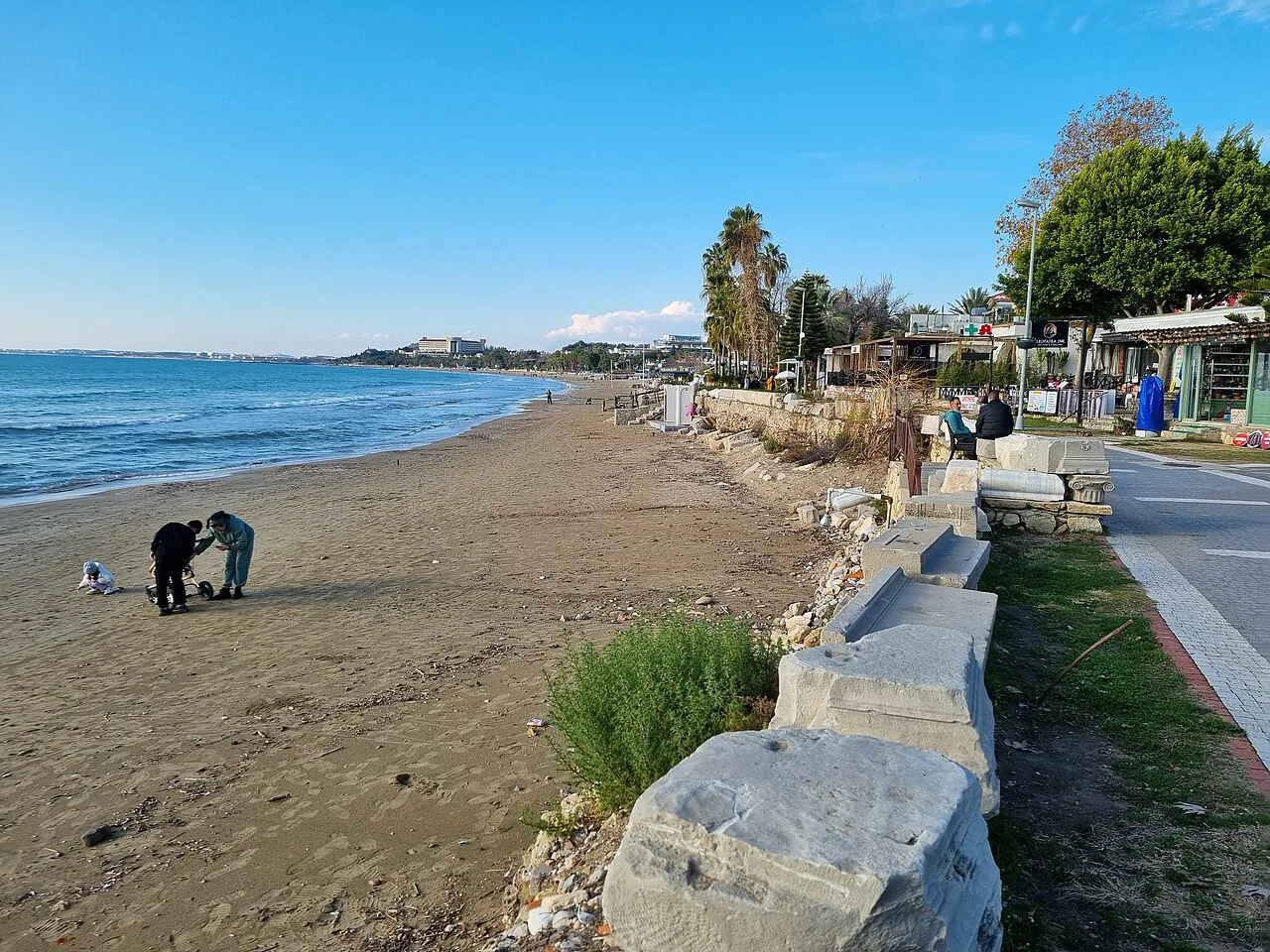 The sandy beach along the seafront in Side.