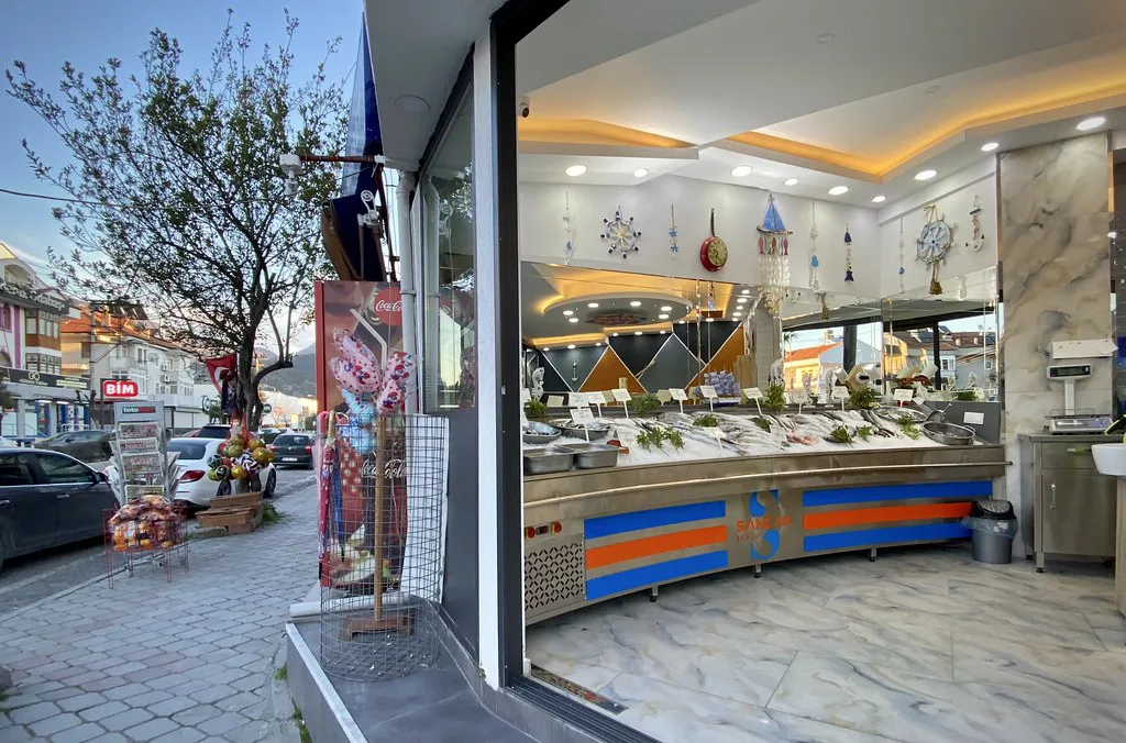 A fish stall at Fethiye fish market.