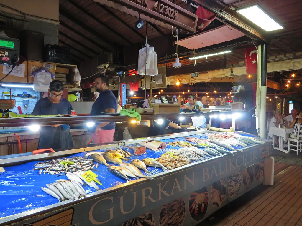 Fresh fish on display at the fish market in Fethiye.