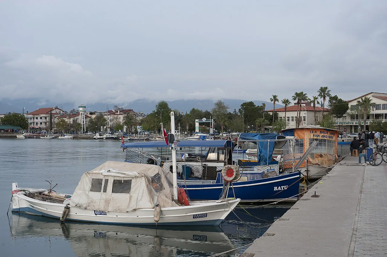 Small boats by the quay in Fethiye harbour.