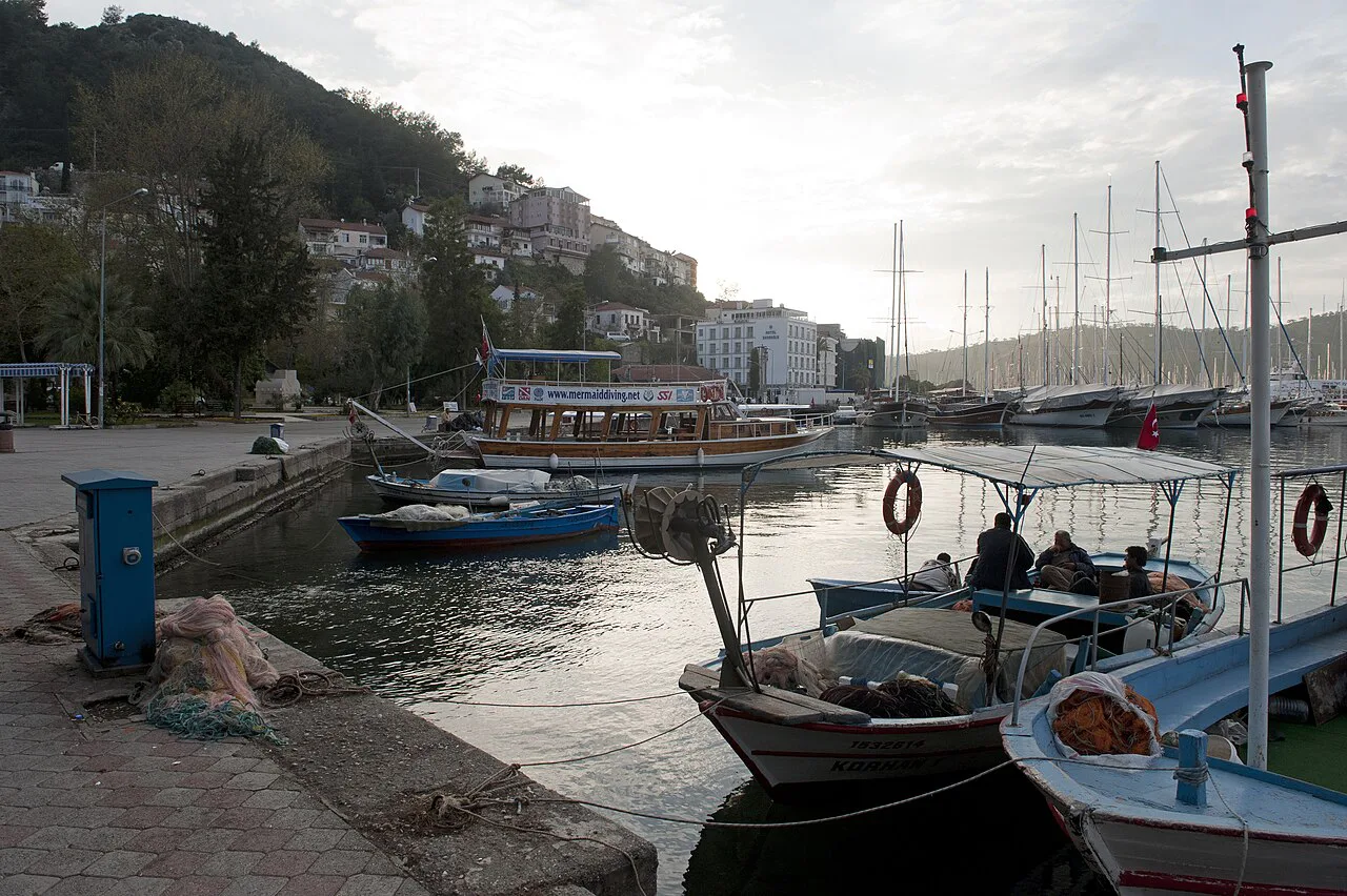 Fishing boats moored in Fethiye harbour.