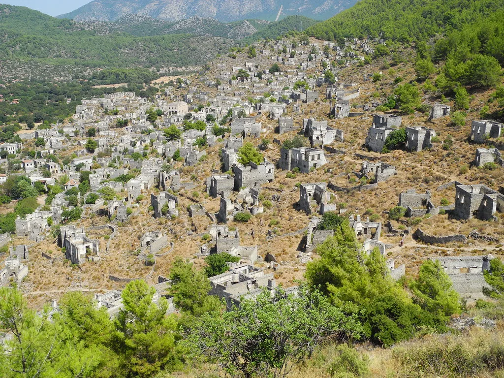 Abandoned stone houses on the hillside at Kayaköy, near Fethiye.
