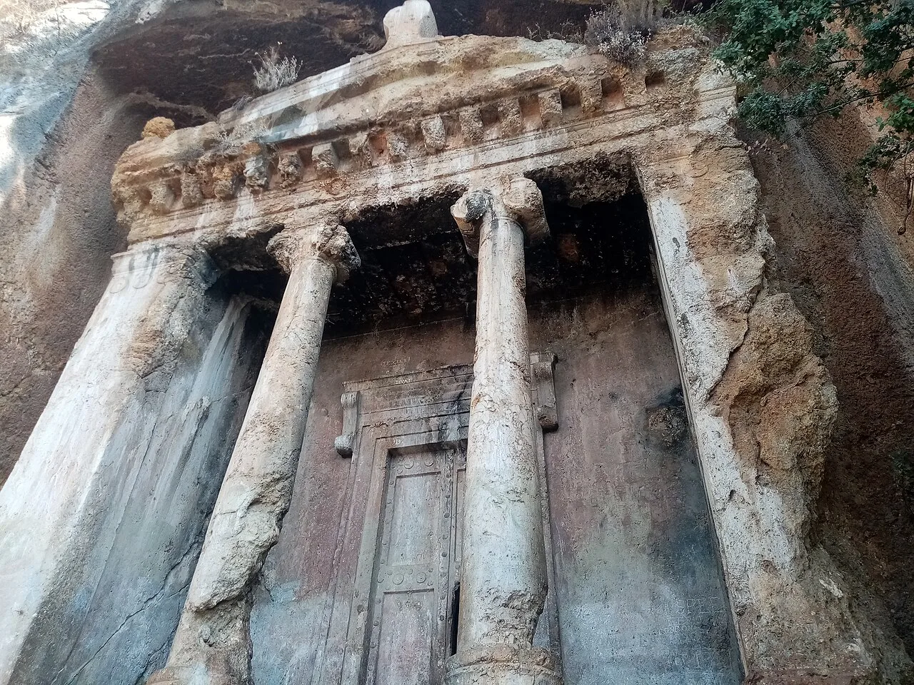 The temple-style facade of the Tomb of Amyntas in Fethiye.