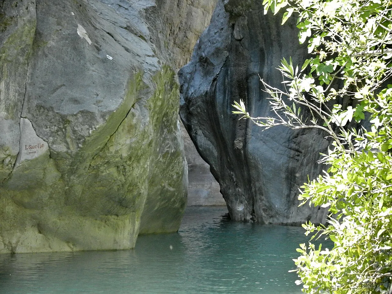 Sheer rock walls in a narrow section of Göynük Canyon.