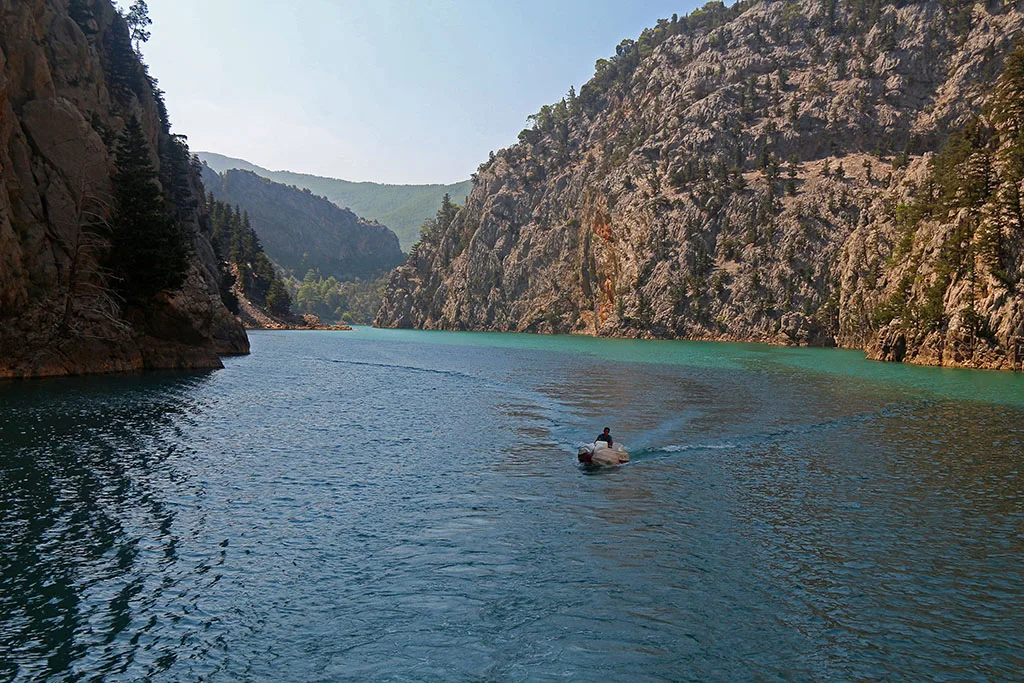 A tour boat on the Oymapınar reservoir, the Green Canyon near Manavgat.