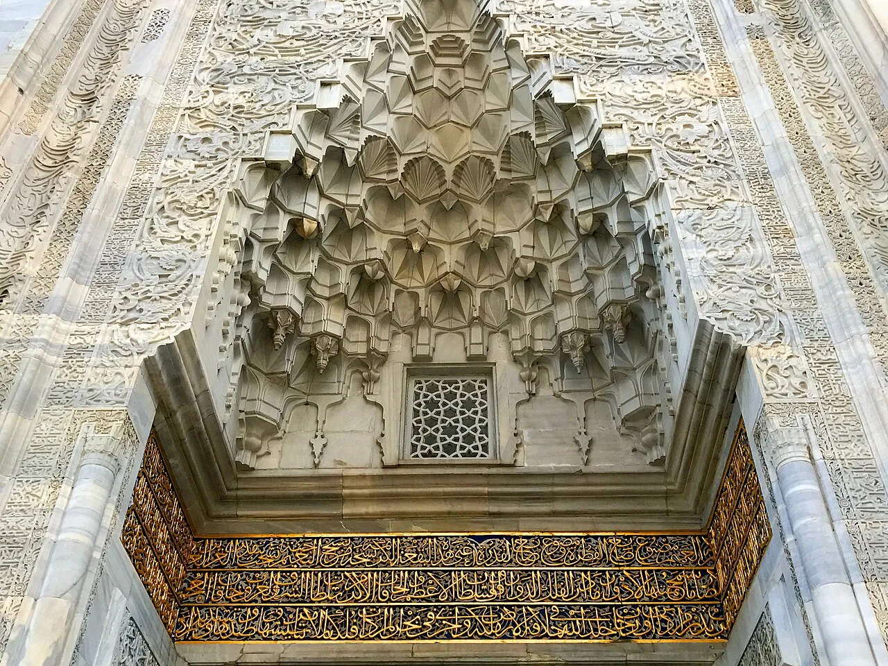 Carved muqarnas niche at the Green Mosque in Bursa.