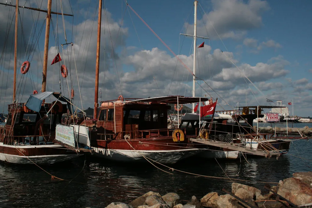 A traditional gulet moored at Turgutreis near Bodrum.