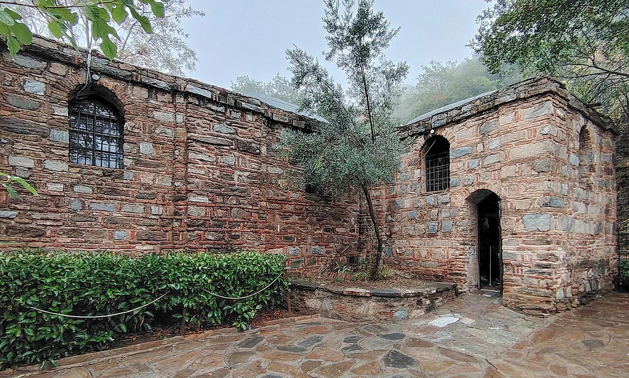 Stone walls of the House of the Virgin Mary in Meryemana Nature Park, Selçuk.