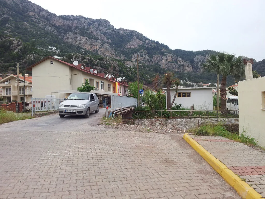 A quiet residential street in İçmeler below the hills.