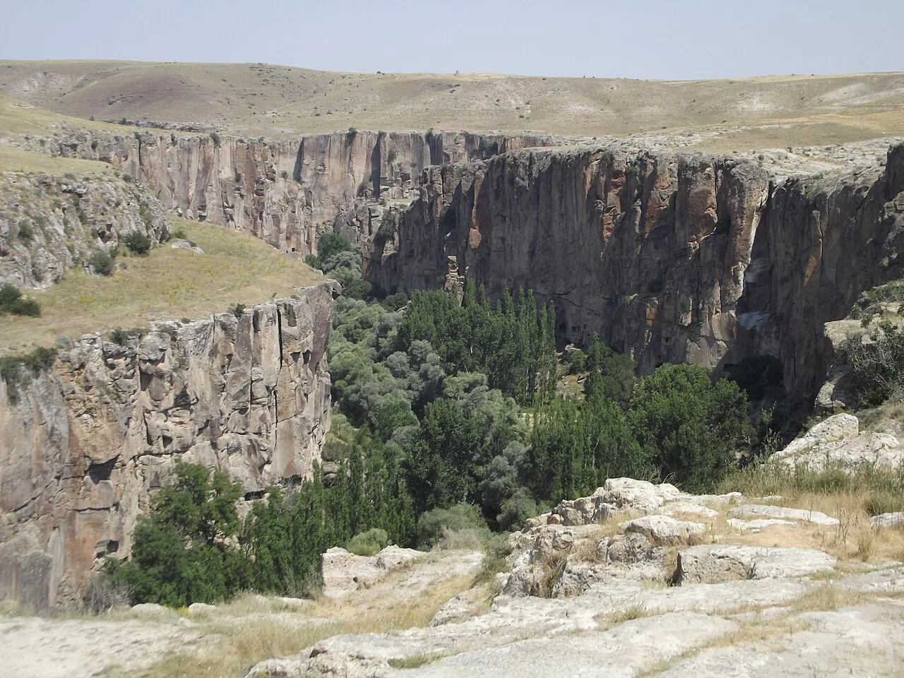 The Ihlara Valley gorge seen from its rim.