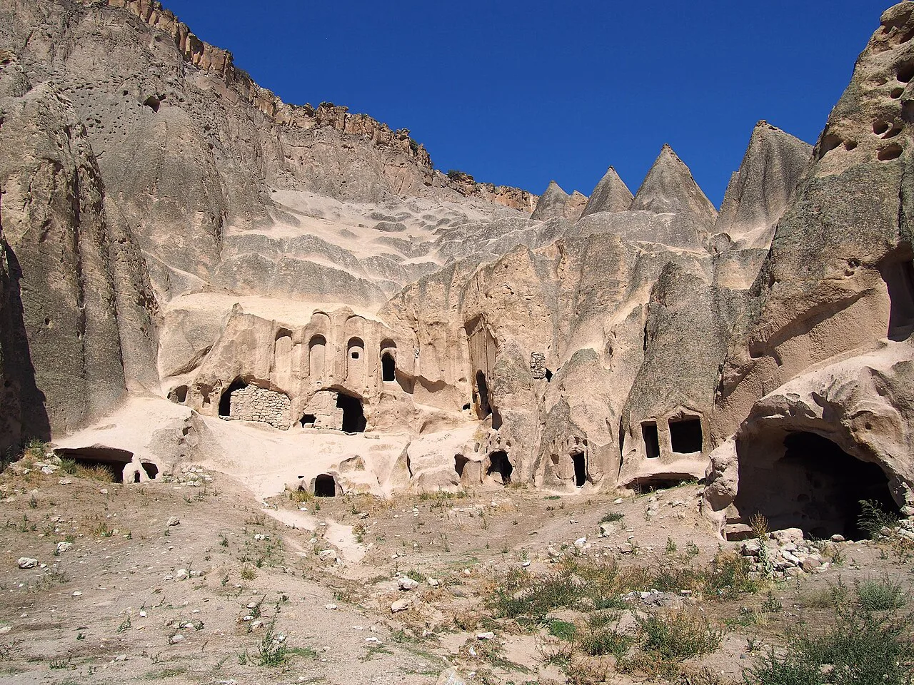 Rock-cut rooms of Selime Monastery at the northern end of the Ihlara Valley, Cappadocia.