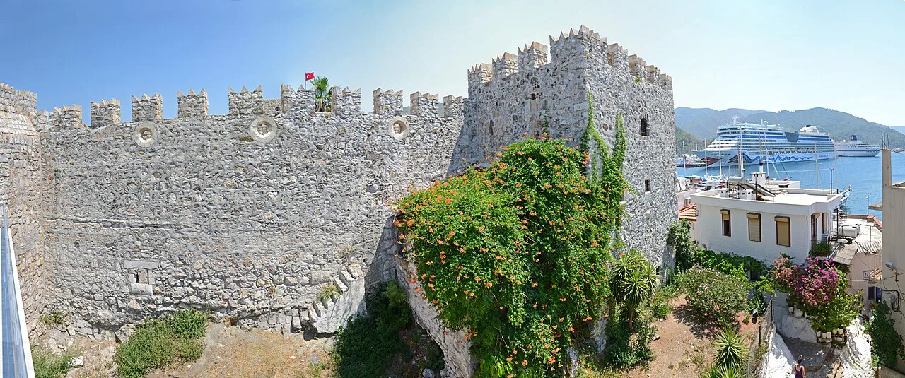 The walls of Marmaris Castle above the harbour.