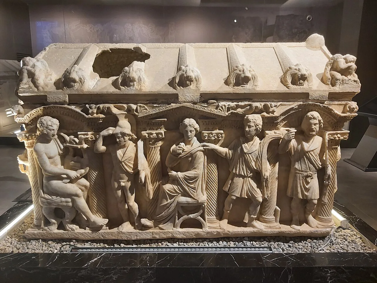 A carved Roman sarcophagus in İznik Museum.