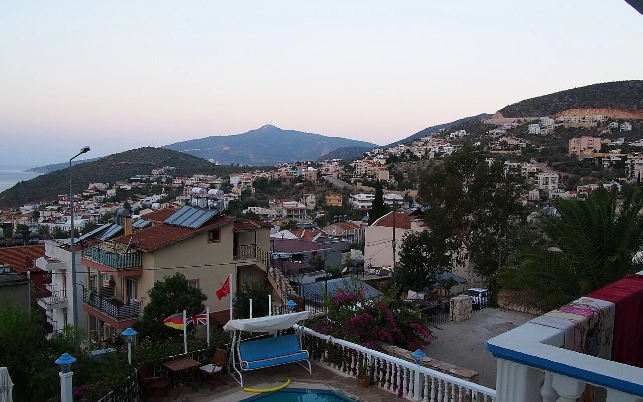 Houses of Kalkan on the hillside above the bay.