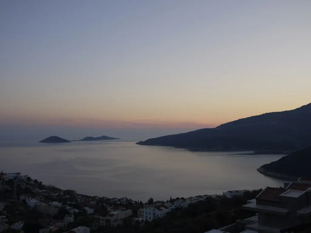 Dusk over Kalkan bay and the town.